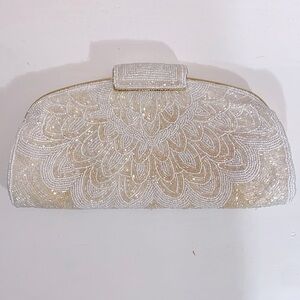 Vintage Ivory and Gold Beaded Clutch